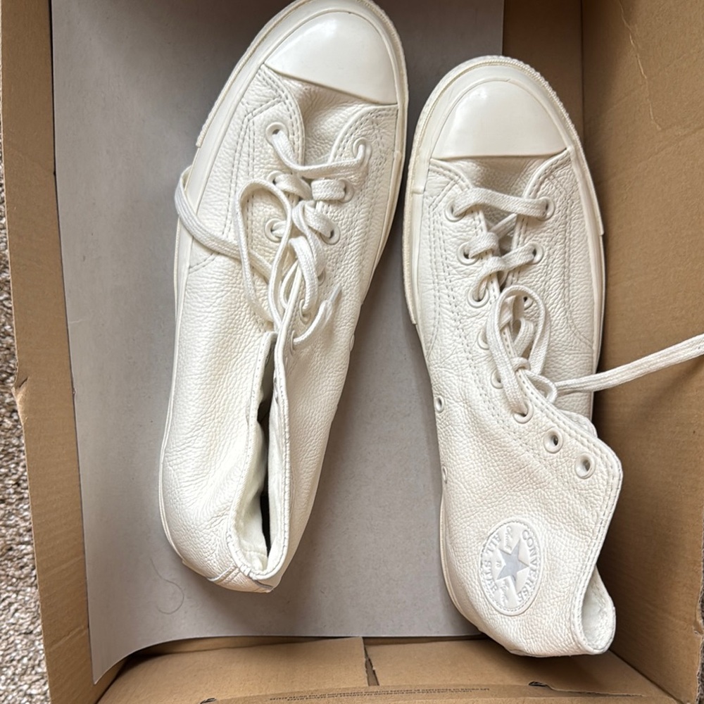 Converse White Sneakers with Canvas Material and Rubber Toe Cap